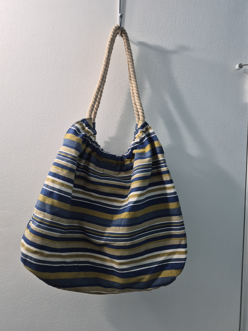 Striped Blue & Yellow Rope-Handle Tote Bag - Unbranded